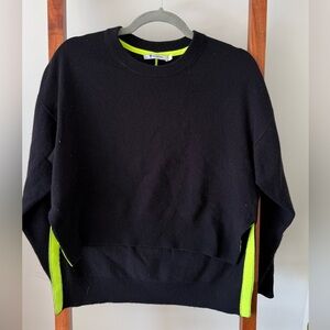 T by Alexander Wang Black and Neon Green Wool Cashmere Sweater sz SMALL